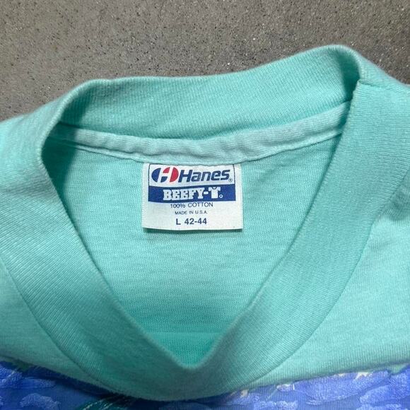 Vintage 90s Single Stitch Goldfish Tee Large Blue Fish Animal Nature Print Shirt - Picture 4 of 4